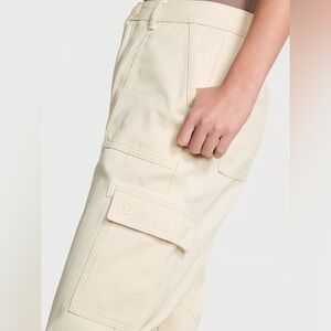 Lululemon Cargo Trousers Womens 31 Cream Barrel Leg Utility Elastic Waist Pants